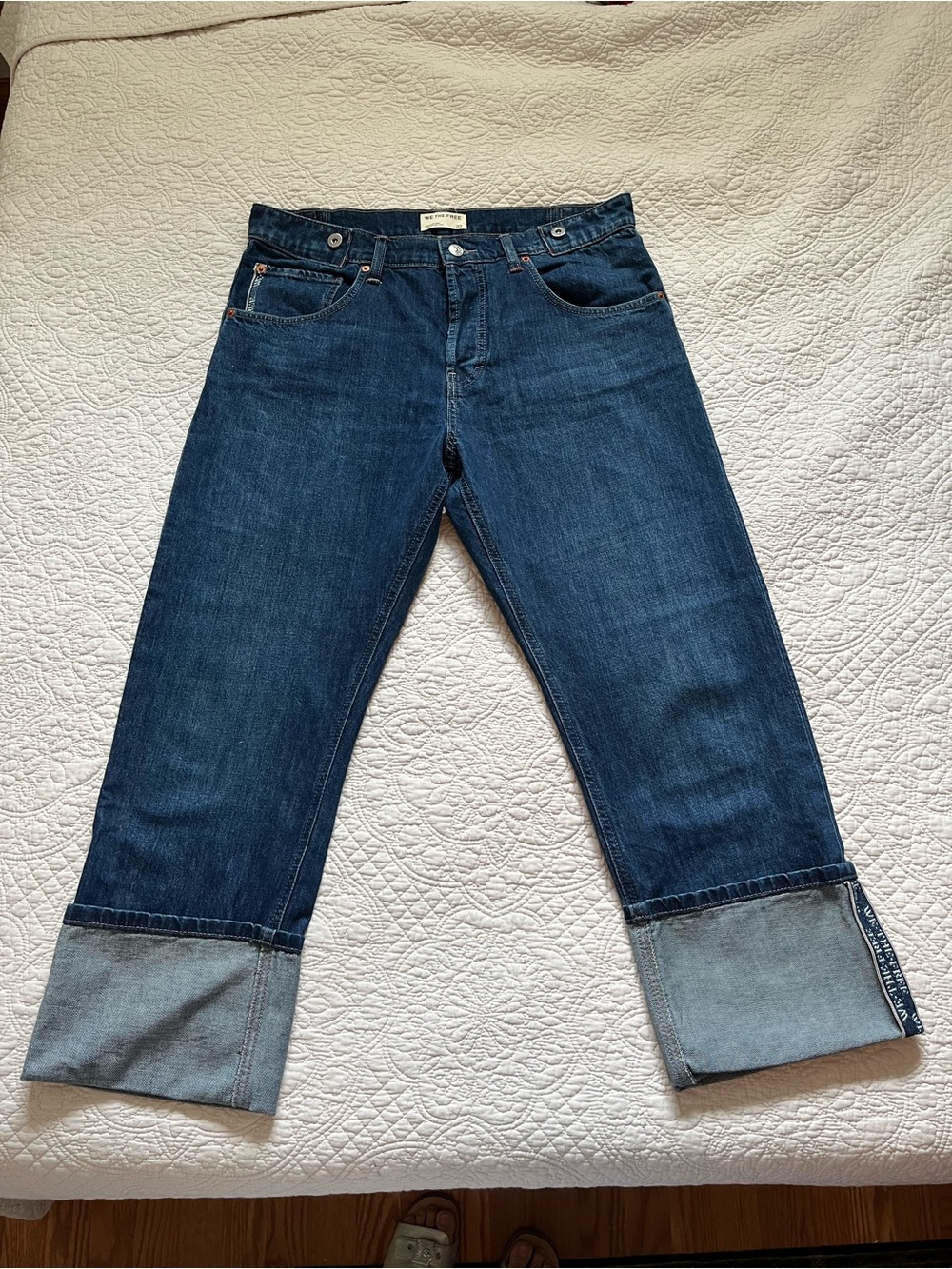 FREE PEOPLE We the Free Slim Selvedge Wide Cuffed Jeans 32 - Picture 2 of 16